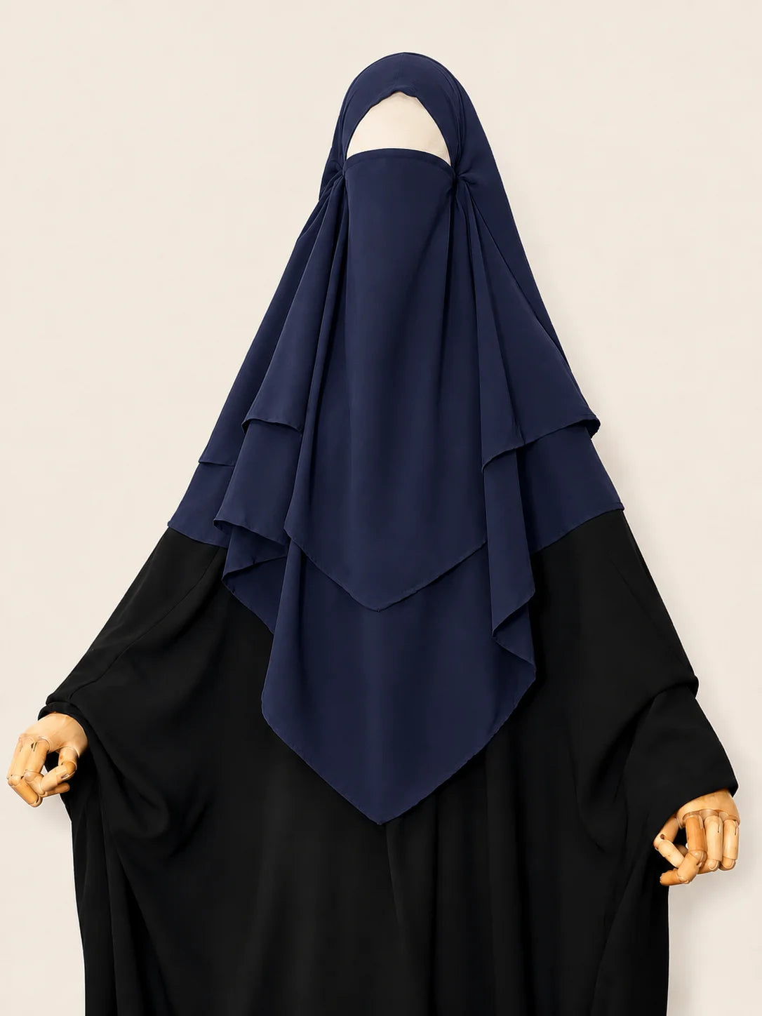 Navy Blue Two Layers Diamond Khimar