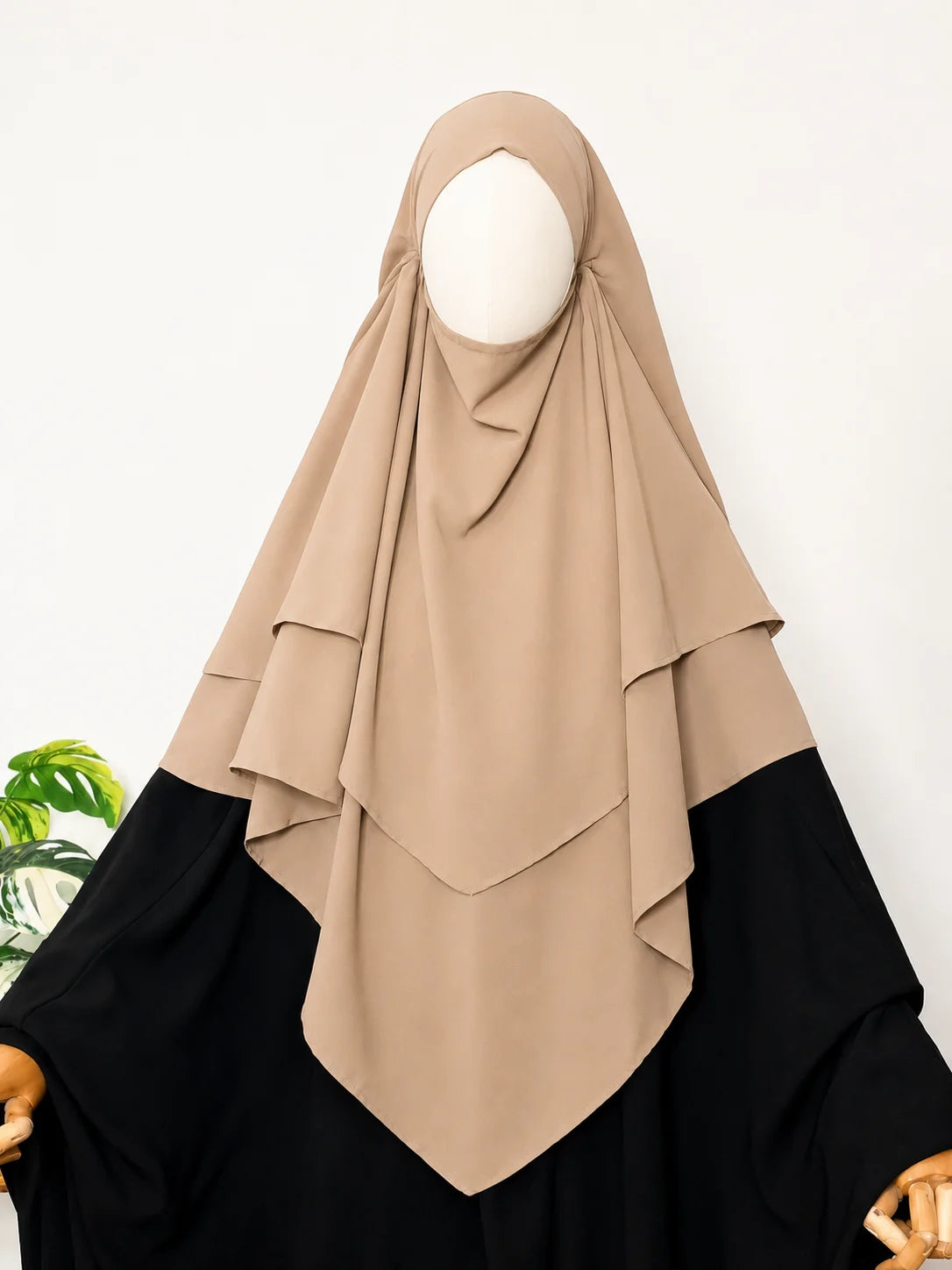 Beige Two Layers Diamond Khimar