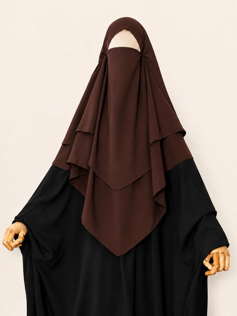 Brown Two Layers Diamond Khimar