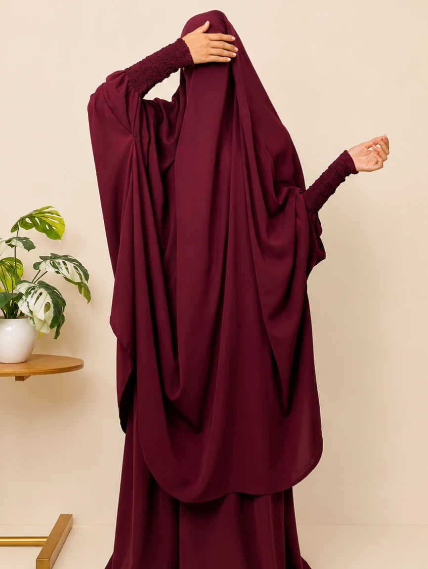 Maroon Two Pc Jilbab With Skirt