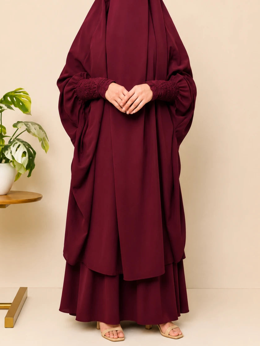 Maroon Two Pc Jilbab With Skirt