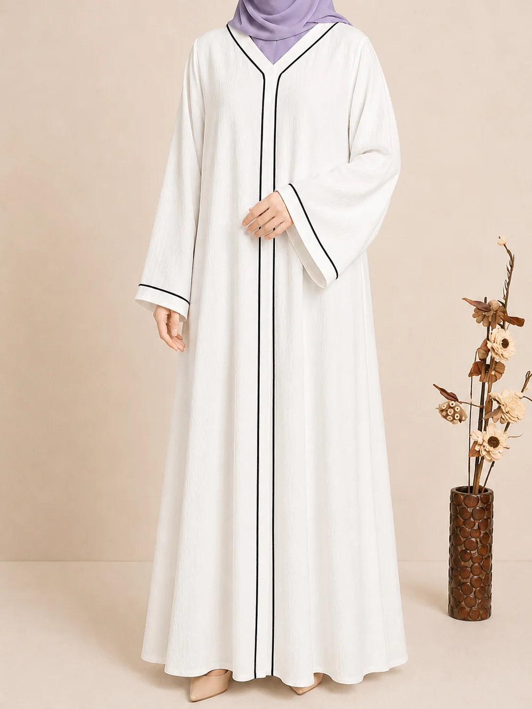 White Piping Abaya