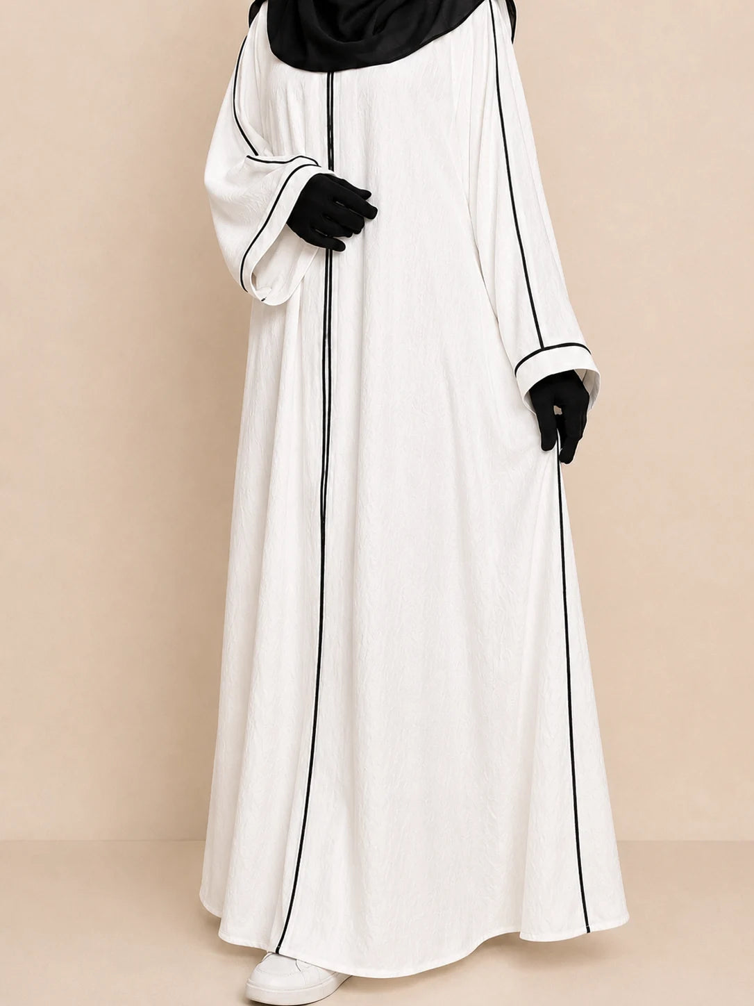 White Front Open Piping Abaya