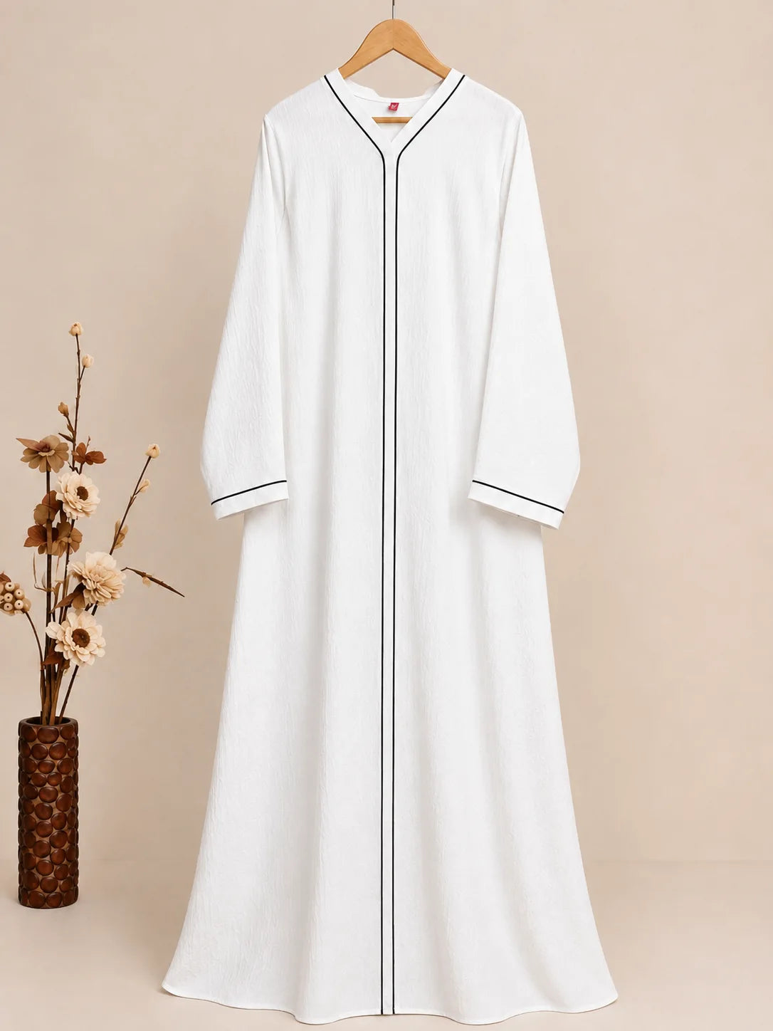 White Piping Abaya