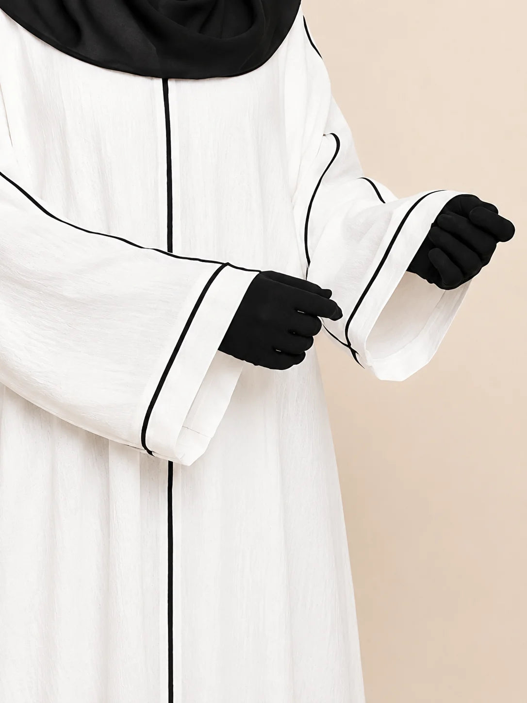 White Front Open Piping Abaya