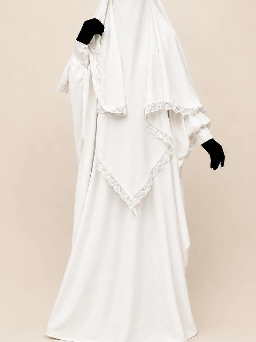 White Kaftan Abaya Khimar Set