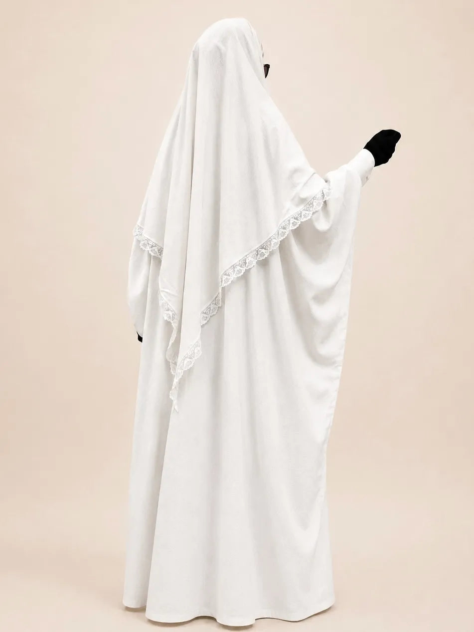 White Kaftan Abaya Khimar Set