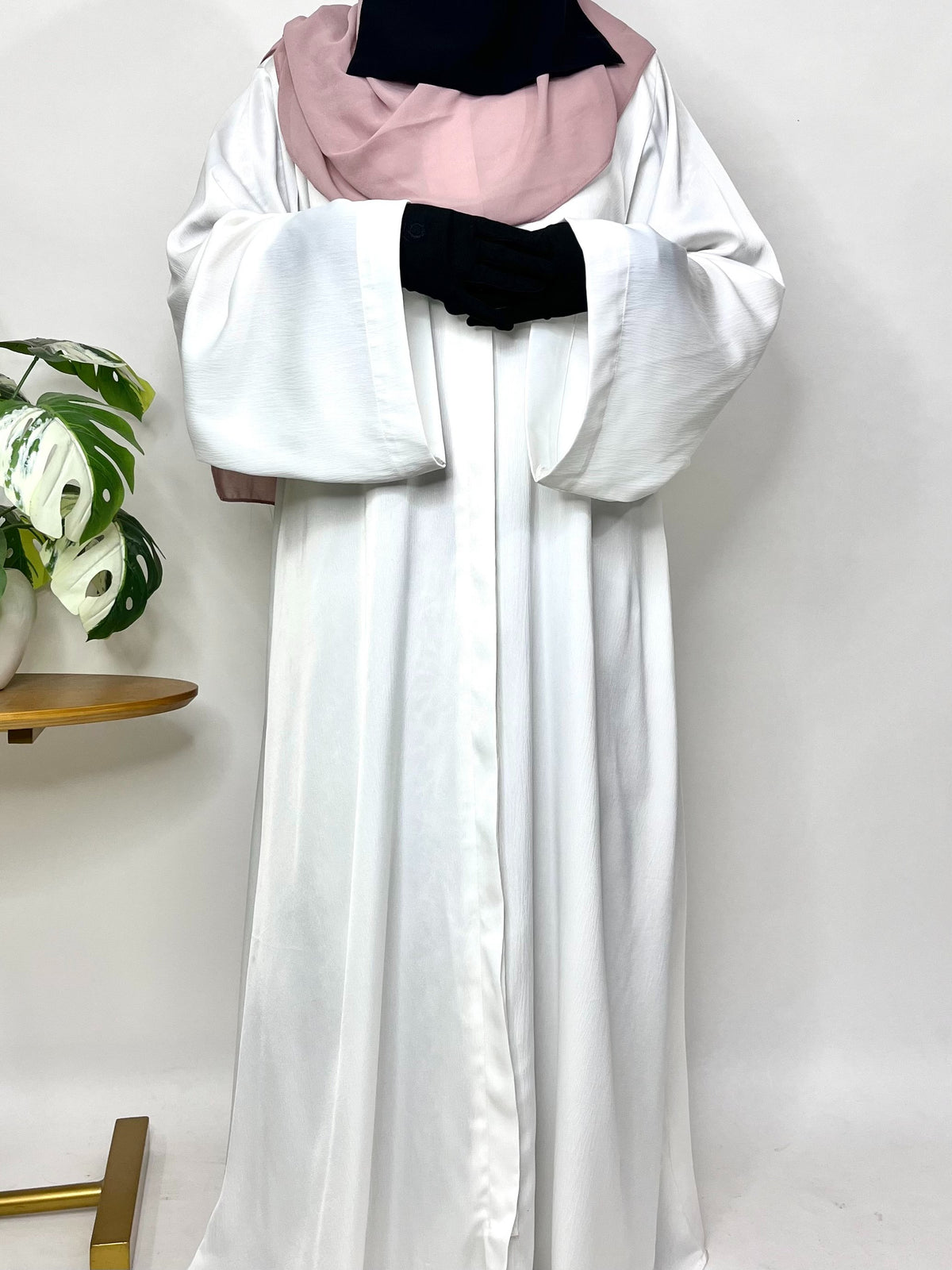 White Front Open TikTok Abaya