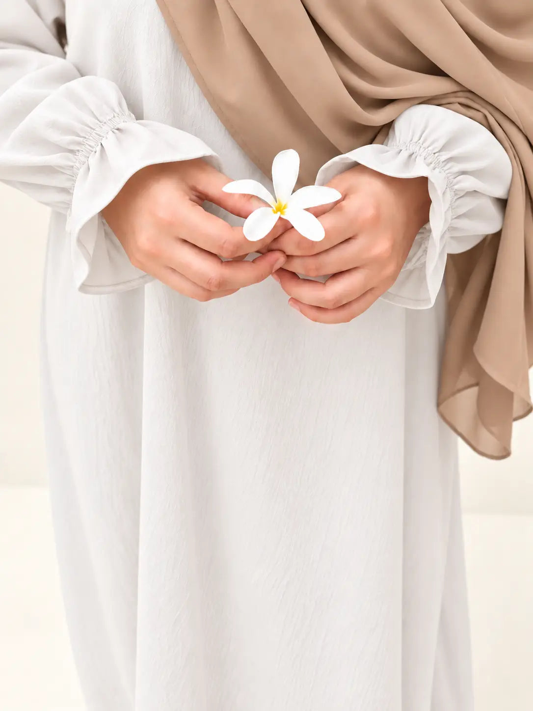 White Basic Abaya With Flower Sleeves