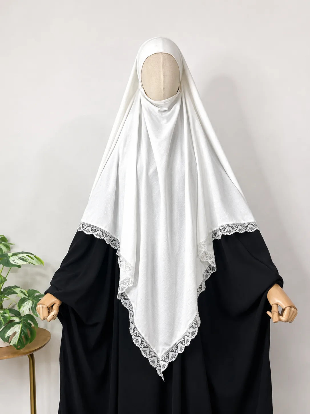 White Diamond Khimar With Lace